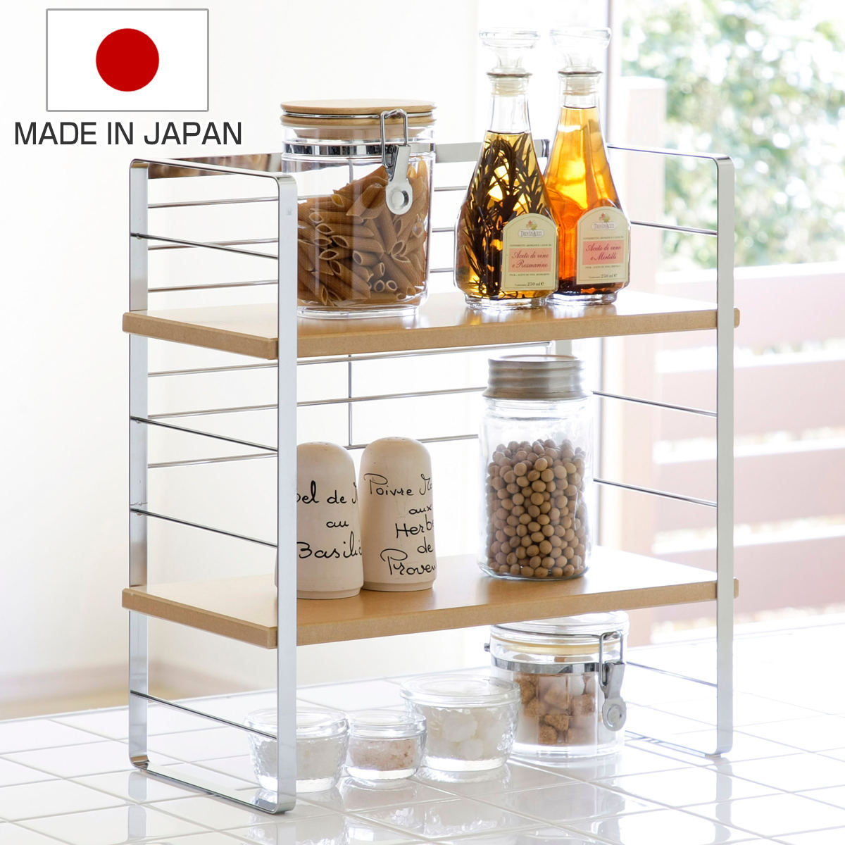 楽天市場】調味料ラック 幅40cm 木棚 出窓シェルフ （ スパイスラック