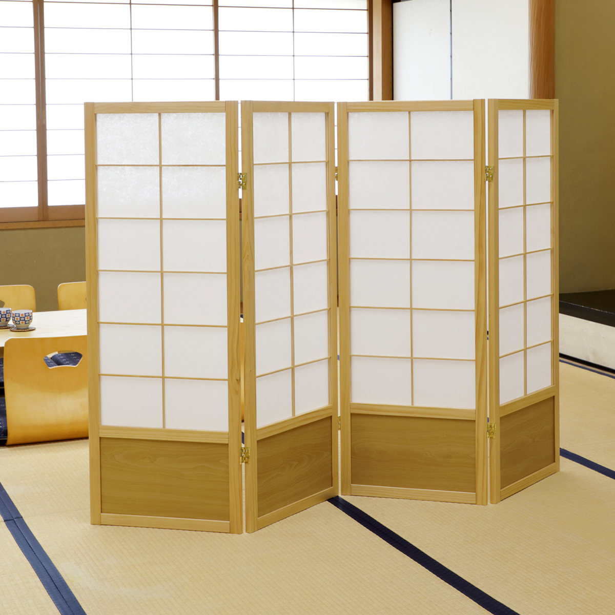 楽天市場】和風衝立 4連 折りたたみ 高さ120cm 天然木 完成品 不織布