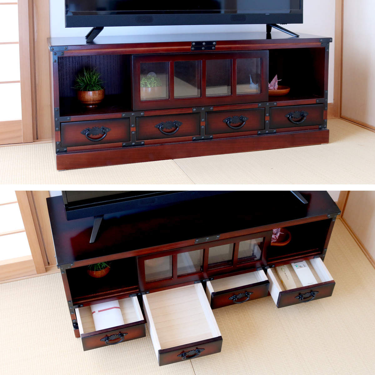 楽天市場】テレビ台 民芸調 桐製 和風ローボード 幅100cm （ 送料無料