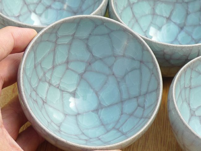 灰青磁お茶呑茶碗揃え 利宗 - 京焼清水焼 松韻堂