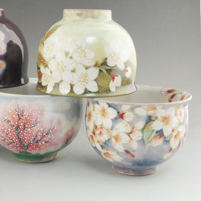 幽玄桜お茶呑茶碗揃え 陶あん - 京焼清水焼 松韻堂