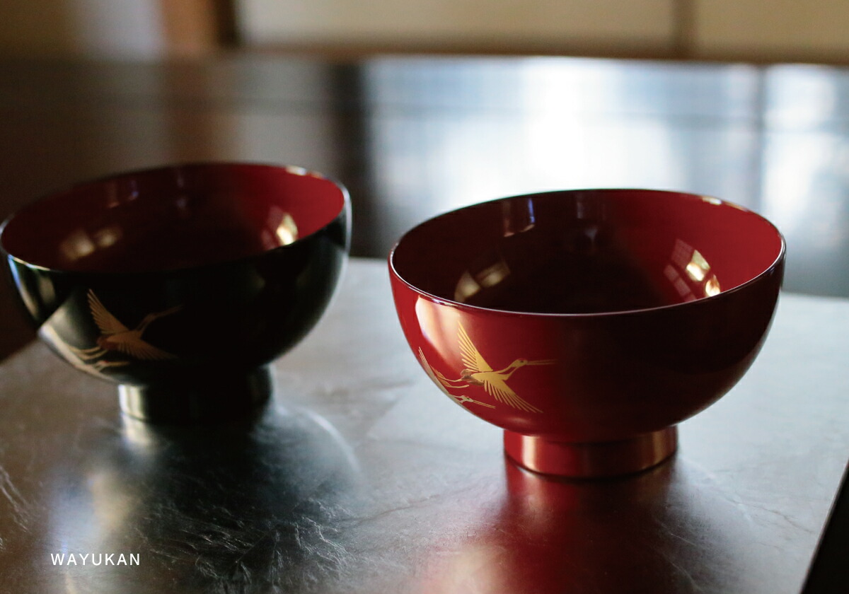 楽天市場】輪島塗 夫婦汁椀 黒内朱 .朱 鶴蒔絵 2客 ペア 迎春 お正月