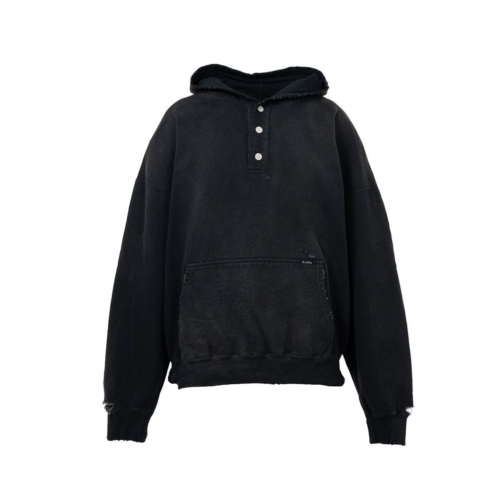 KAMIYA - 【ラスト1点-サイズM】Distressed Henry Neck Hoodie - BLACK