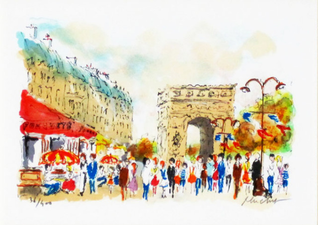 フランス風景画・ウシエ「パリ」 リトグラフ・絵画専門店ムナイ