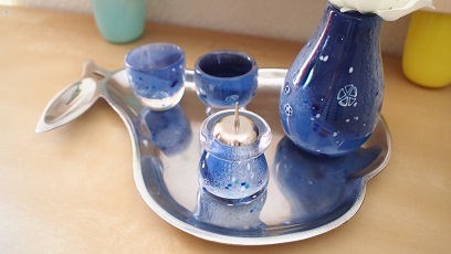デザイン仏具 RURI（DEEPBLUE）3点セット 送料無料 ブルーのガラス仏具
