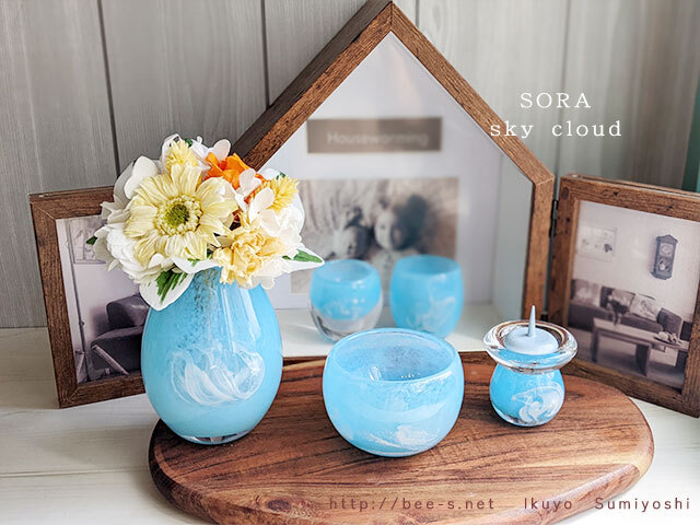 ガラス仏具 SORA（青空柄）3点～7点セット 赤ちゃん仏具