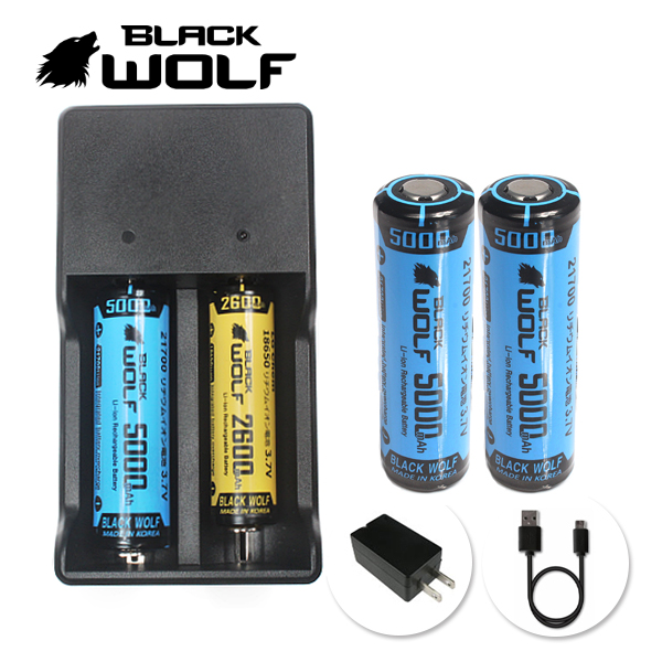 BLACKWOLF(ブラックウルフ)】急速充電器Li-2600QC(2本用)+21700