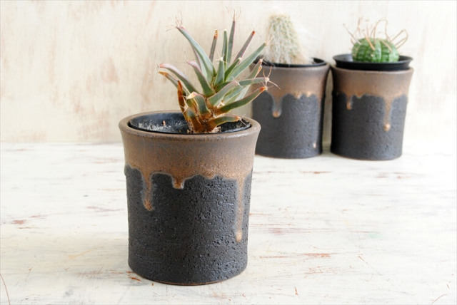 新品 信楽焼 寸胴鉢 金彩 3号 陶器鉢 植木鉢 おしゃれ サボテン 塊根