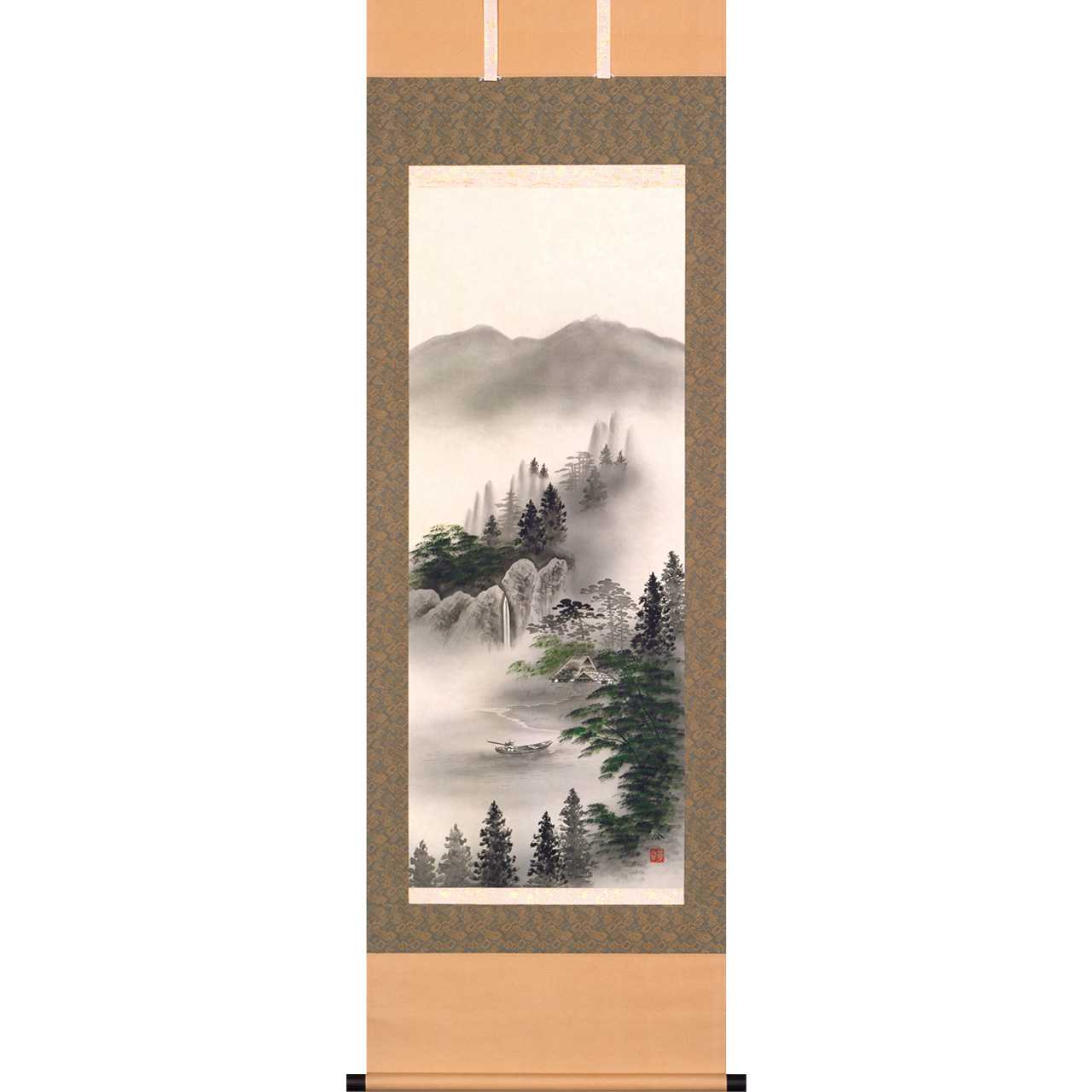 掛け軸 A5551 彩色山水 尺五立 作者 大谷翠谷 54.5x185cm