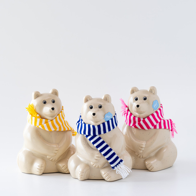 2025年限定】しろくま貯金箱｜ブルーボーダーマフラー付き Polar Bear