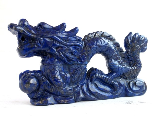 龍神 ラピスラズリ 龍彫刻置物 高さ約66.5mm 約265g ドラゴンモチーフ