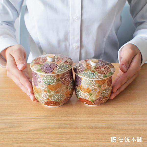 送料無料】 蓋付夫婦湯呑 花詰 ペア / 夫婦湯のみ 夫婦湯飲み 湯呑み