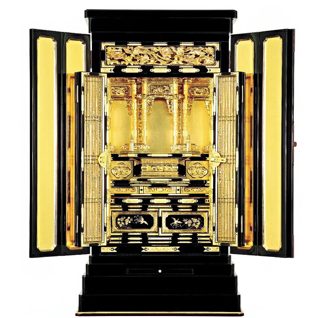 金仏壇【 風冴 箔仕上 西 18 × 40号 】床置仏壇 上置仏壇 伝統型仏壇