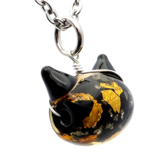 ホタルガラス ネックレス 猫 イエロー ゴールド かわいい ペンダント