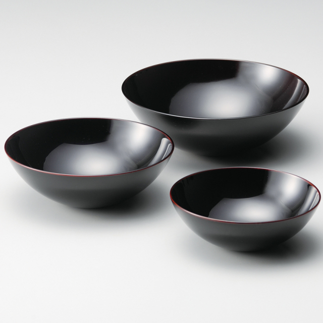 盛器セット 無地 総朱/溜 3個セット 漆塗り (製造中止) 漆器の井助