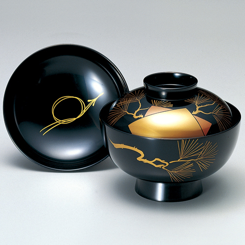 吸物椀 五草花蒔絵 黒 5客セット 木製 漆塗り（製造中止） 漆器の井助