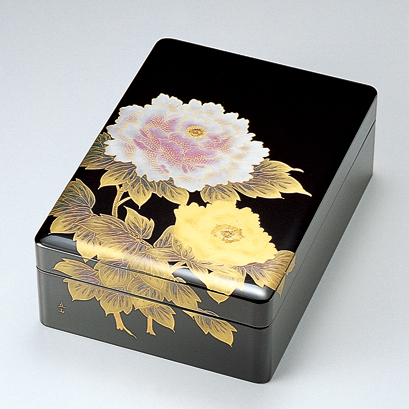 光琳文庫 沈金 松に鶴 黒 木製 漆塗り 文箱 G12-13004 漆器の井助