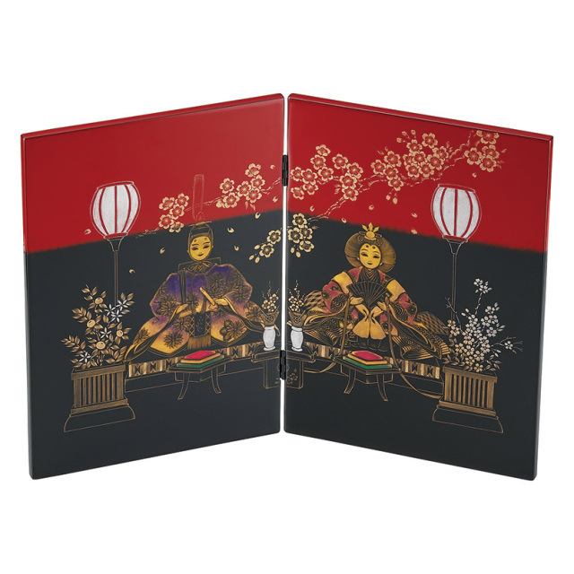 二枚屏風 龍 黒 漆塗り・木製 12-13401 漆器の井助