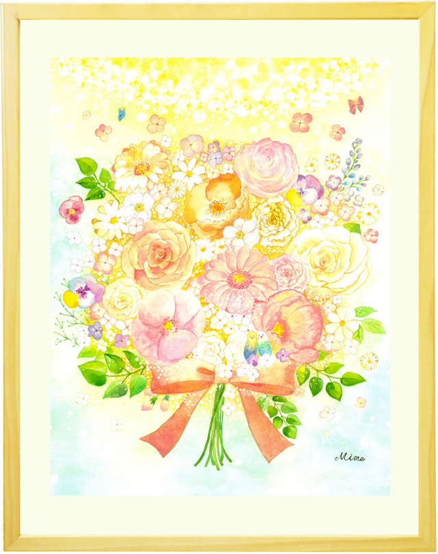 絵画 花束 「光 ～ hikari ～」 水彩画 バラ 癒し 幸せ 玄関 風水