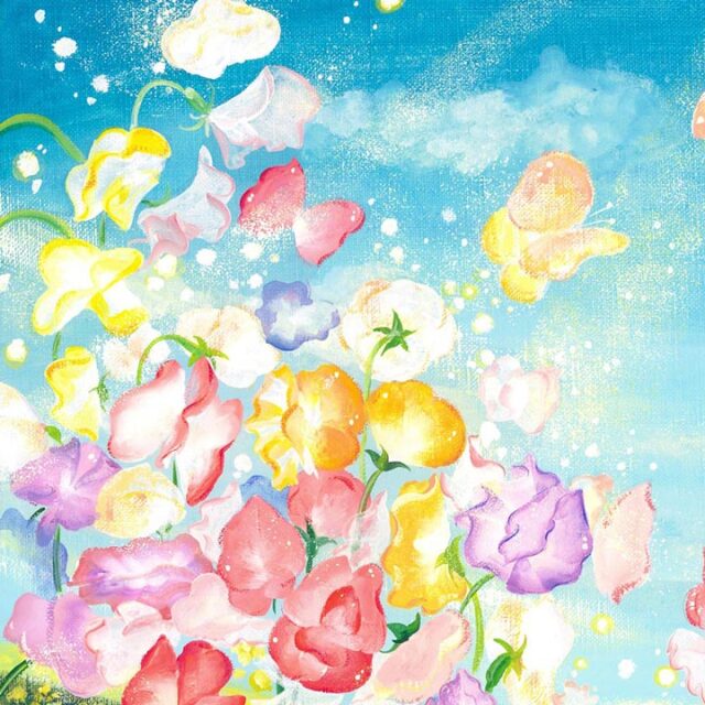 絵画 スイートピー 絵 「春風にのって」 玄関 風水 プレゼント | 絵画