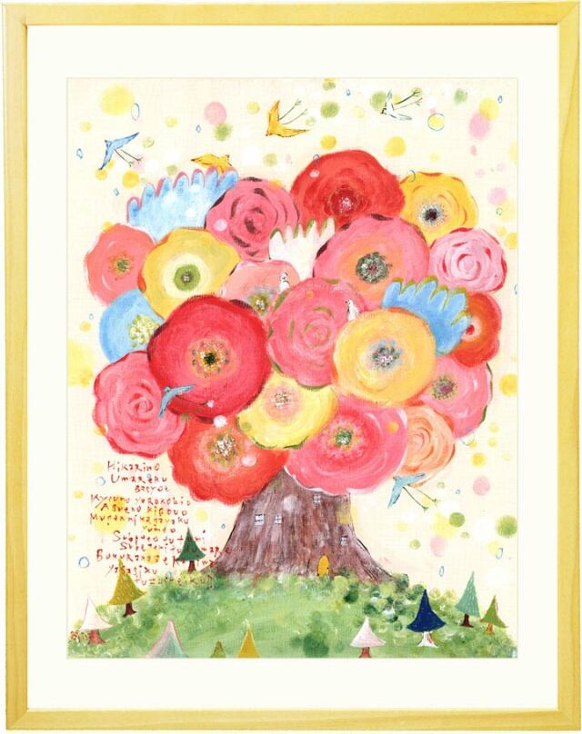 可愛い絵画 花の絵 幸せ インテリア 「咲きつづく日々」 玄関 リビング