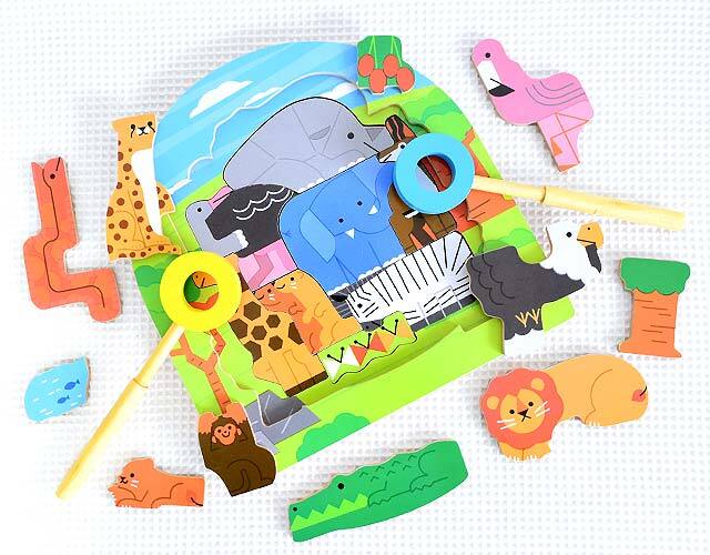 2層パズル アニマル探検隊 エドインター｜木のおもちゃ ポプリの森