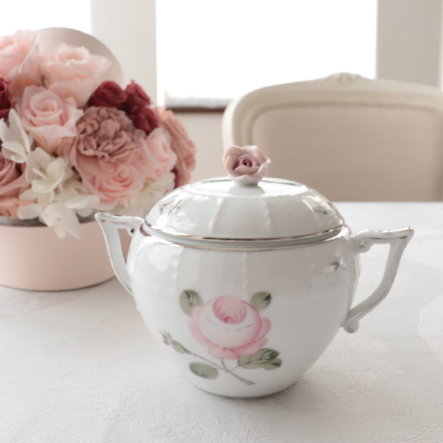 Herend ウィーンの薔薇プラチナシリーズ シュガーポット オープンローズ
