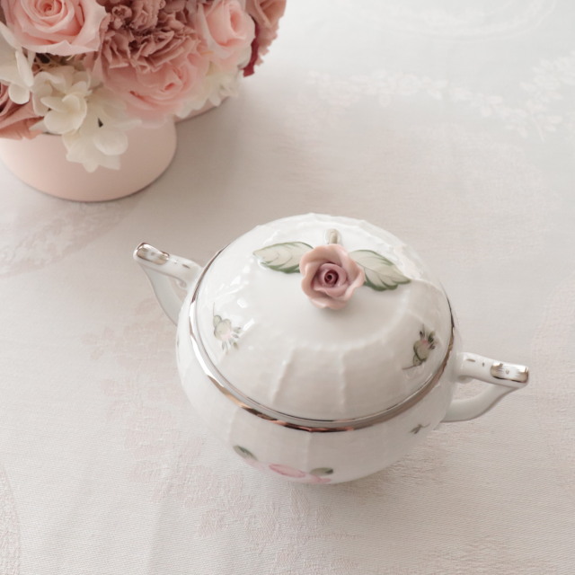 Herend ウィーンの薔薇プラチナシリーズ シュガーポット オープンローズ