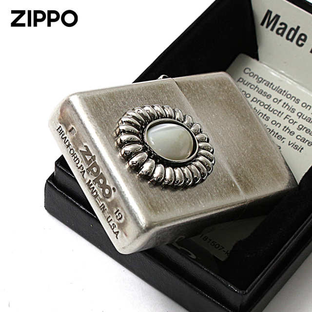 Zippo ジッポー 天然石 パワーストーン マザーオブパール 銀メッキ