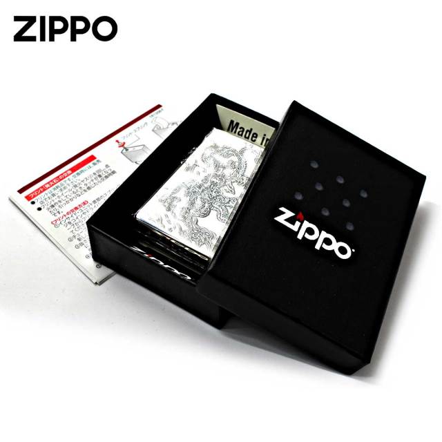 Zippo ジッポー ドラゴン 龍 青海波 和柄 両面加工 シルバー Japanese