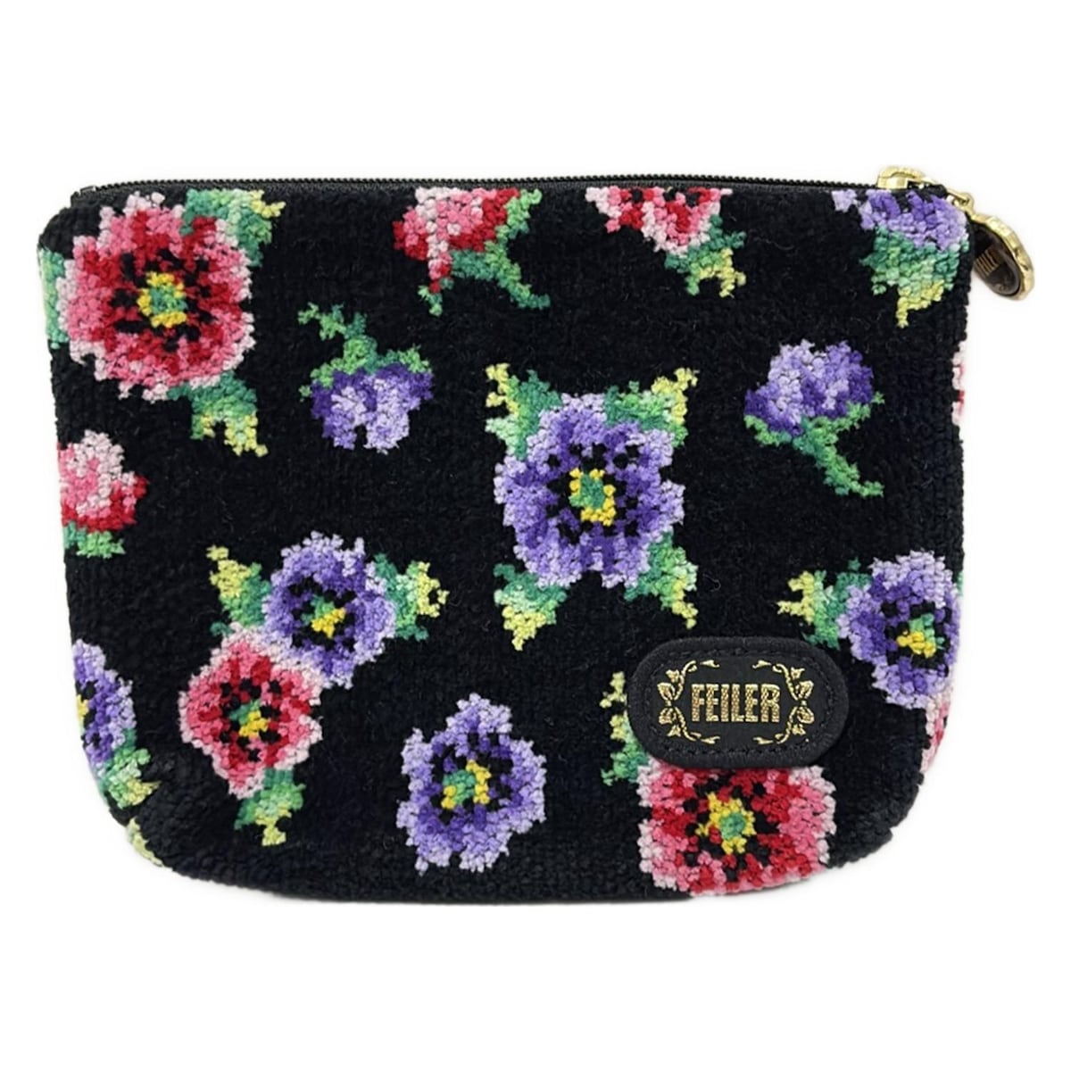 FEILER(フェイラー) ポーチ美品 - 黒×パープル×マルチ 花柄（19249919