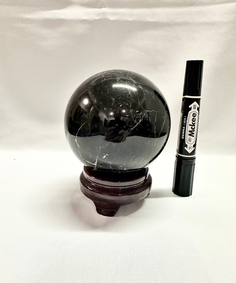モリオン（黒水晶）丸玉 置き石 台座付き 直径10.6cm | うさぎ屋