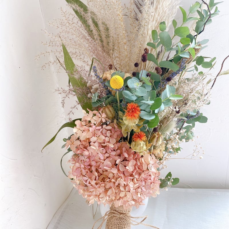 ドライフラワー 水無月紫陽花 パンパスグラス 秋色スワッグ ブーケ
