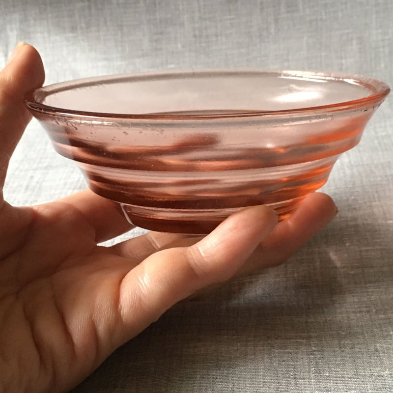 プレスガラス 橙色硝子小鉢 三つ輪文様すり鉢型 5個セット 昭和初期