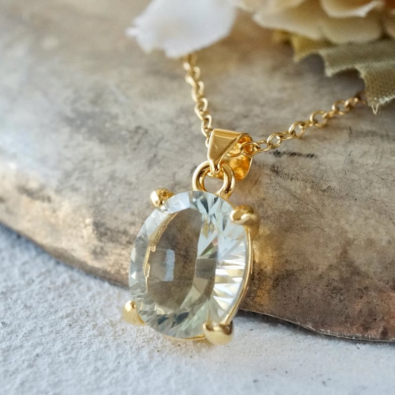 Handmade】グリーンアメジスト コンケーブカット ペンダントトップ 18k
