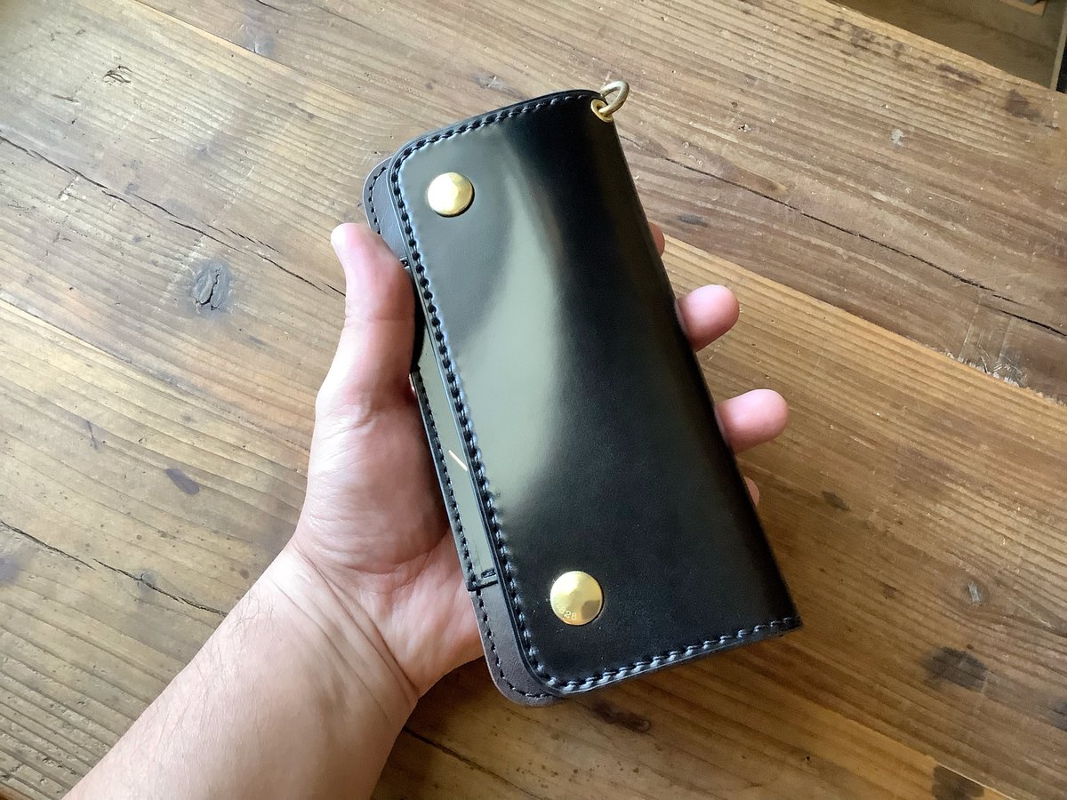 オイルコードバン黒×チョコ色牛革 トラッカーウォレット | keywest828