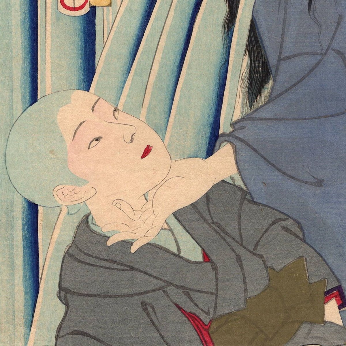 豊原国周「見立志渡寺 おつぢ 坂東彦三郎」明治8年(1875)【浮世絵