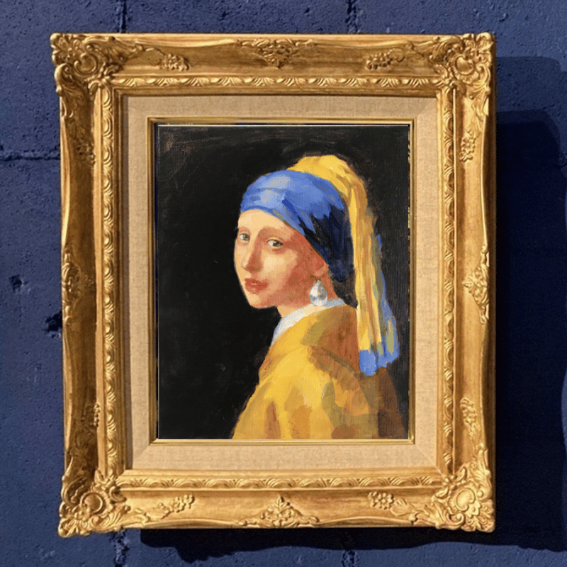 フェルメール作品絵画『真珠の耳飾りの少女』良質キャンパス豪華金箔額縁付