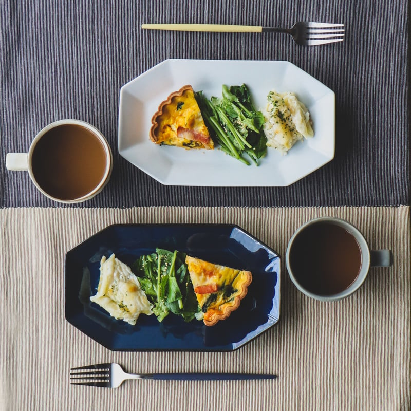 八角長角プレート ネイビー / 白マット | 和食器通販 有田焼 山忠
