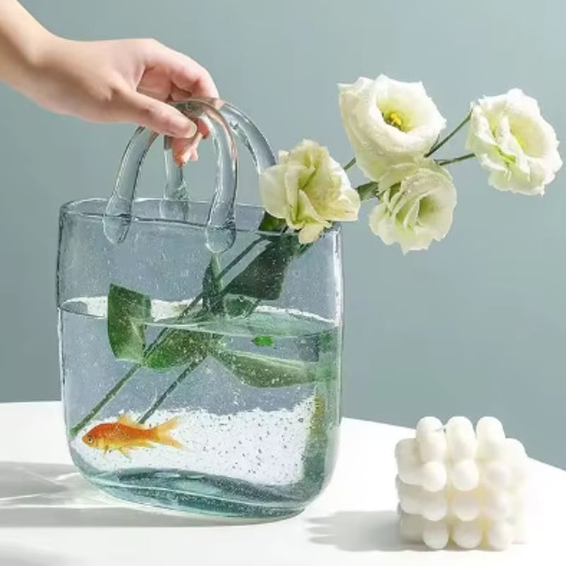 3色展開】 鞄型 花瓶 金魚鉢 おしゃれ ガラス製 インテリア フラワー