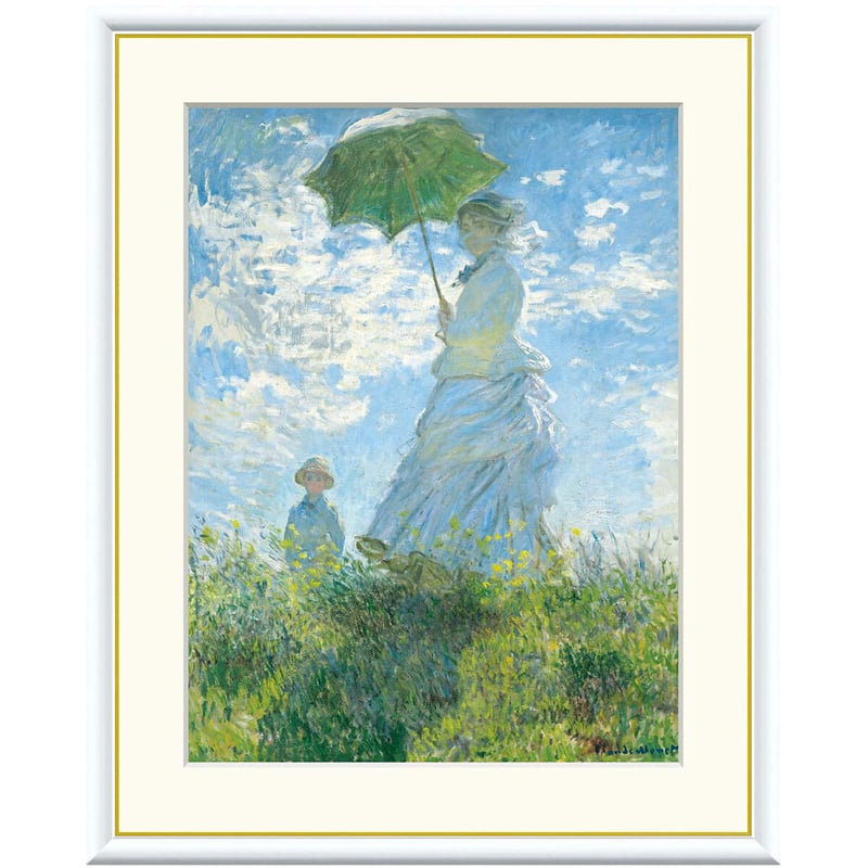 ☆ モネ 「散歩、日傘をさす女性」 額入り 複製画 高精彩工芸画 額絵