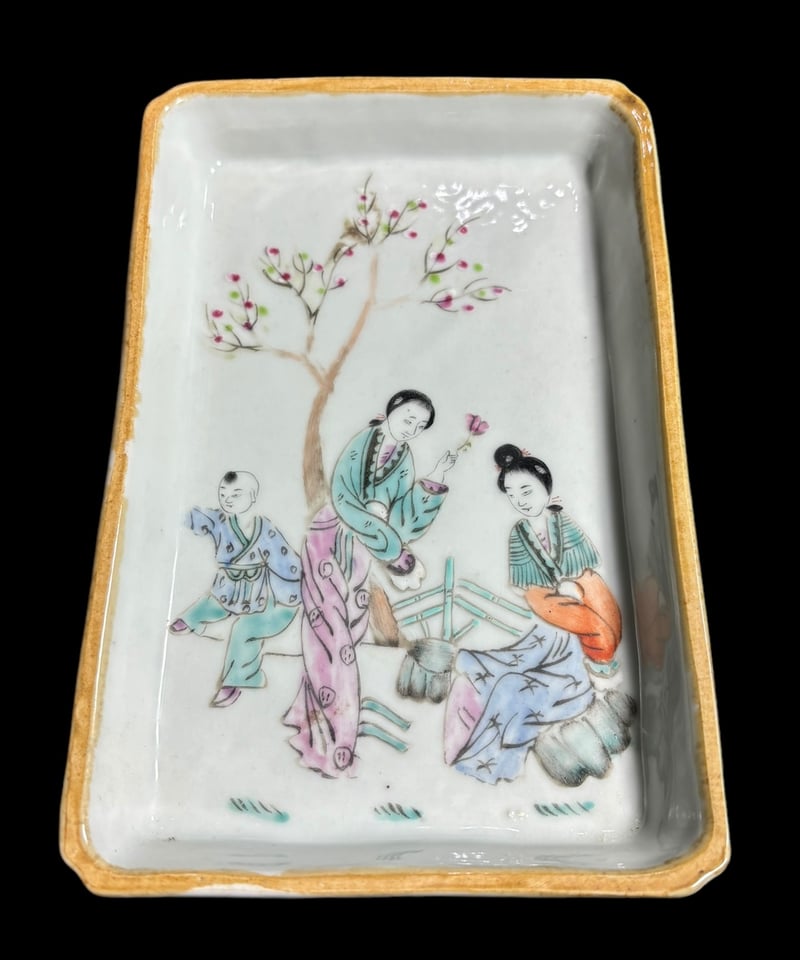 中国美術 美人 粉彩人物絵 清時代 中国雑貨 陶板 磁板 食器 インテリア