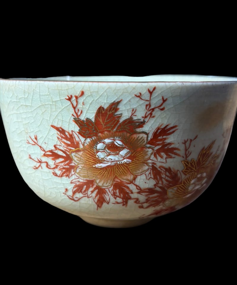 九谷焼 茶碗 久谷泰山 金彩 赤絵 花鳥図 茶道具 茶器 煎茶道具 和食器