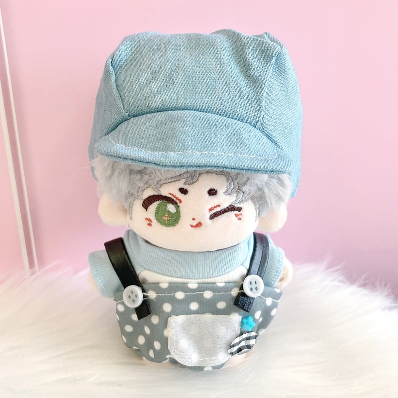 ぬい服】キャスケット&シャツ&水玉サロペットセット 10cm用 | G.triGer