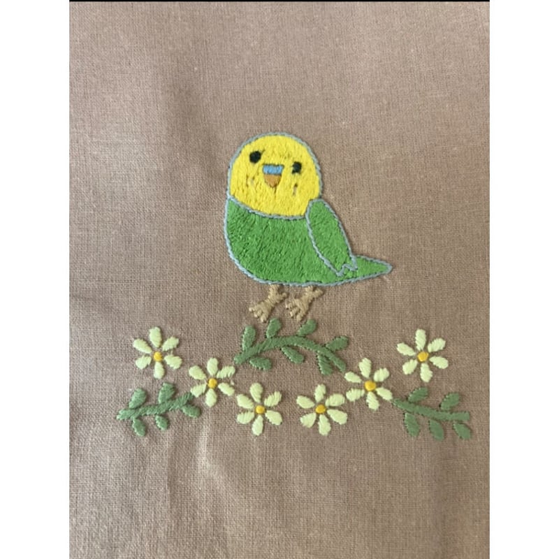 K-25②】手刺繍お散歩ミニトートバッグS（インコB） | Rangeen Dhaaga