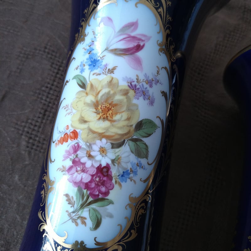 Meissenマイセン1924年以前のコバルト/2面にドイツフラワーの花瓶Vase