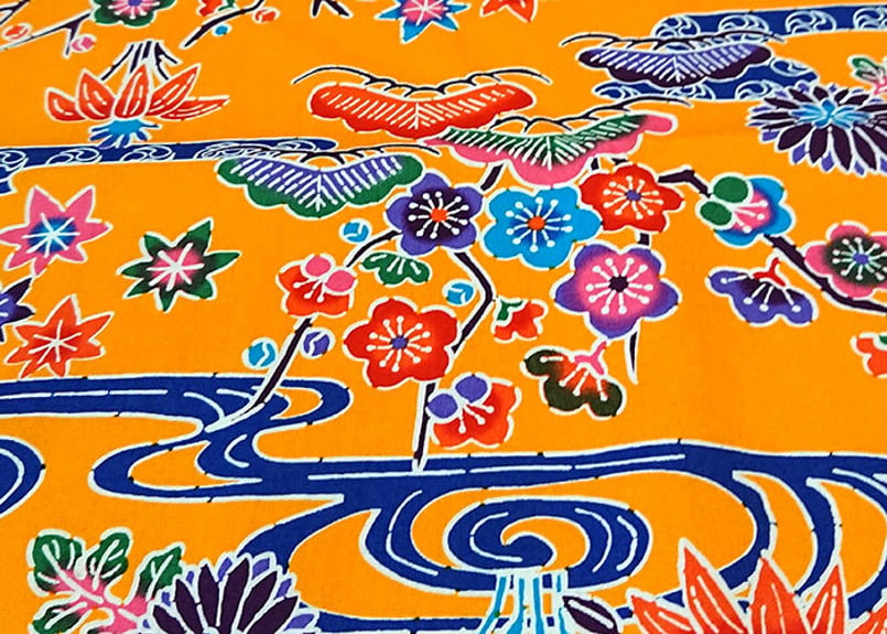 超特価セール品＞タペストリー縦長（オレンジ）沖縄独特の絵柄（紅型