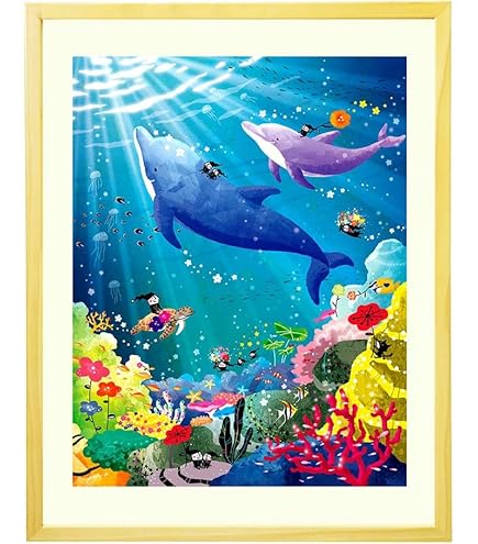 Amazon.co.jp: 絵画 インテリア 海 イルカ 「海の歌」 額入り 額付き