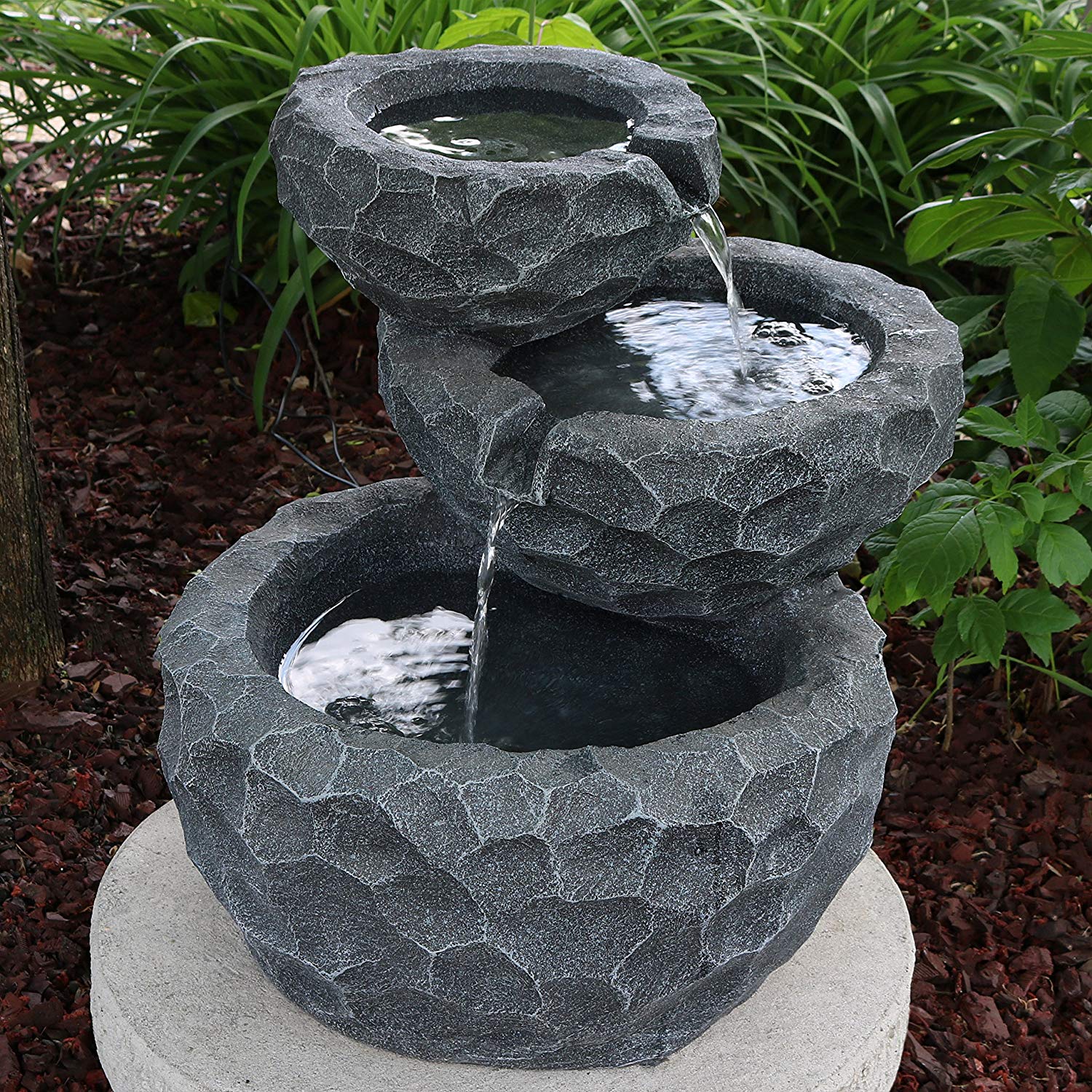 Amazon.com: Sunnydaze 3-Tier Chiseled Basin 17-Inch Solar Powered