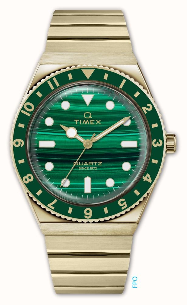Timex Q Diver Inspired (36mm) Green Malachite Dial / Gold-Tone